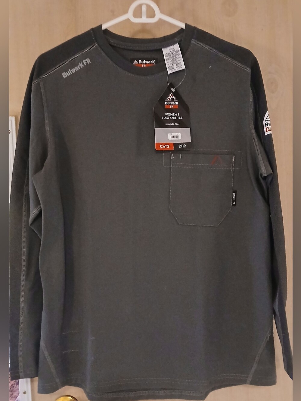 New Women's Long-Sleeve FR Pocket Crew in Dark Gray